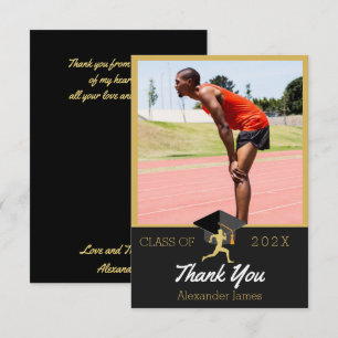  Track runner  graduatation Photo  Thank You Card
