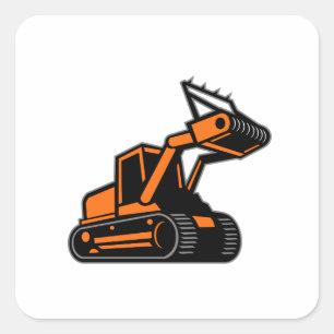 Tracked Mulching Tractor Icon Retro Square Sticker
