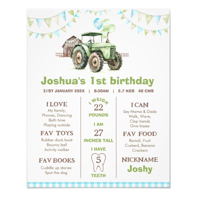Tracteur à ballons verts Anniversaire Poster de ja (Devant)