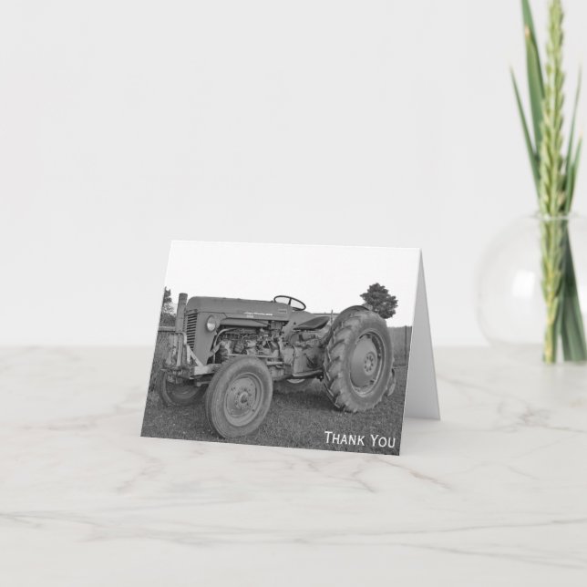 Tracteur antique en noir et blanc Carte de remerci (Devant)