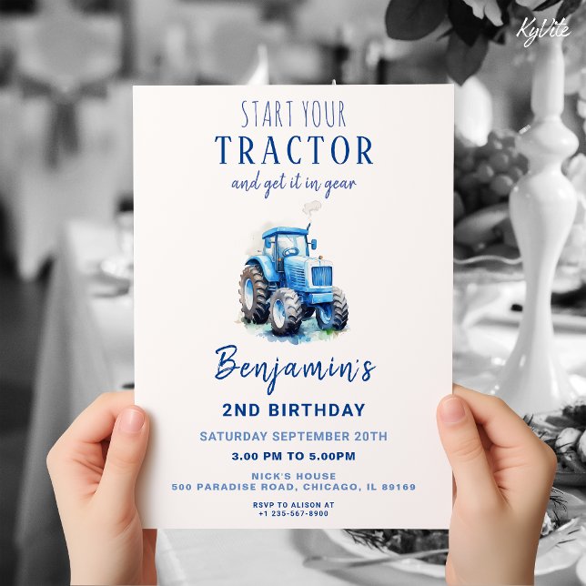 Tracteur bleu Anniversaire Invitation Commencer vo (Créateur téléchargé)