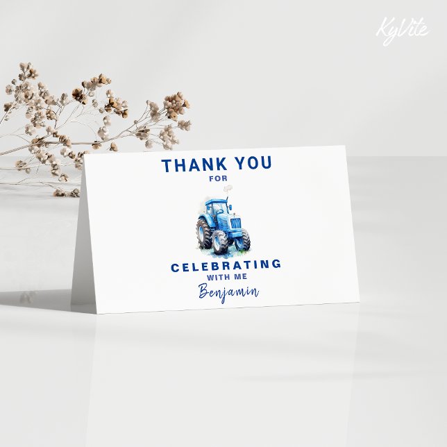 Tracteur bleu plié Carte de remerciements d'annive (Créateur téléchargé)