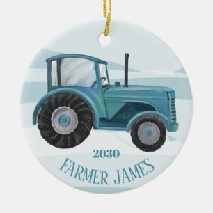 Tracteur bleu Turquoise personnalisé ornement de N