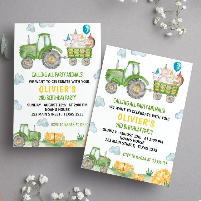 Tracteur Farm Animal Anniversaire Fête Invitation (Créateur téléchargé)