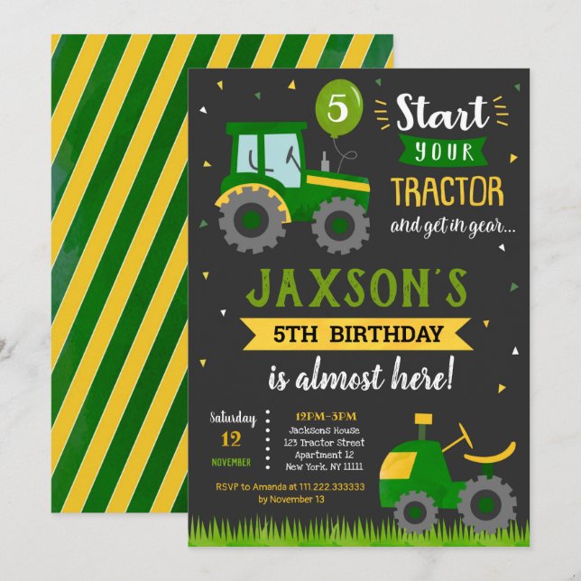 Tracteur Farm Anniversaire Fête Invitation (Devant / Derrière)