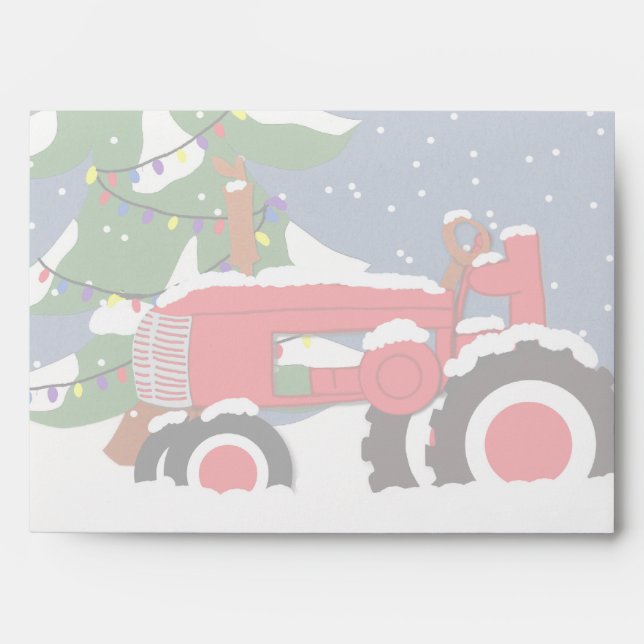 Tracteur Noël 5 x 7 Enveloppe Invitation (Devant)