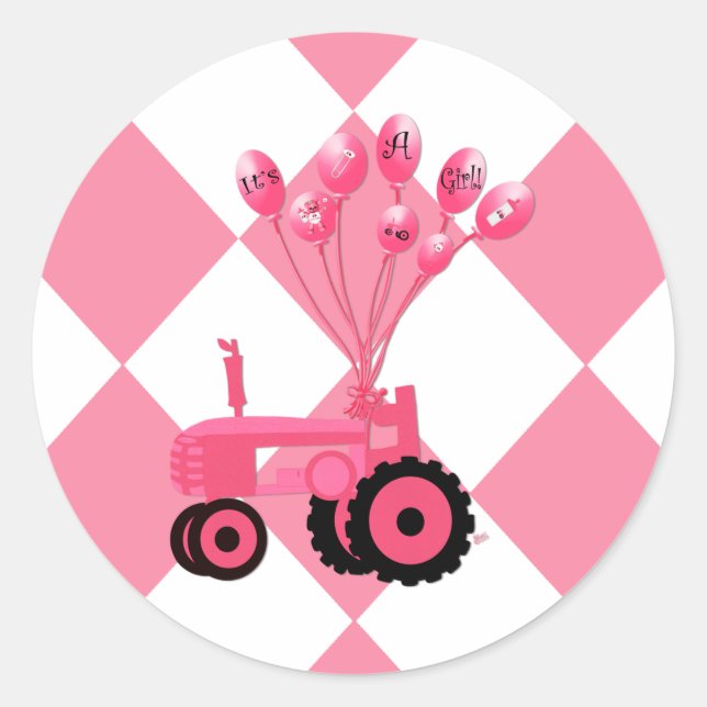 Tracteur rose bébé avec Stickers Ballons (Devant)