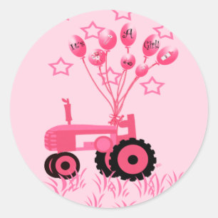 Tracteur rose bébé avec Stickers Ballons