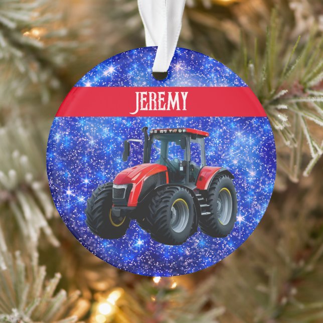 Tracteur rouge moderne sur bleu (Arbre)