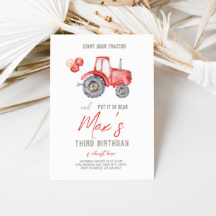 Tracteur rouge Thème Anniversaire Invitation