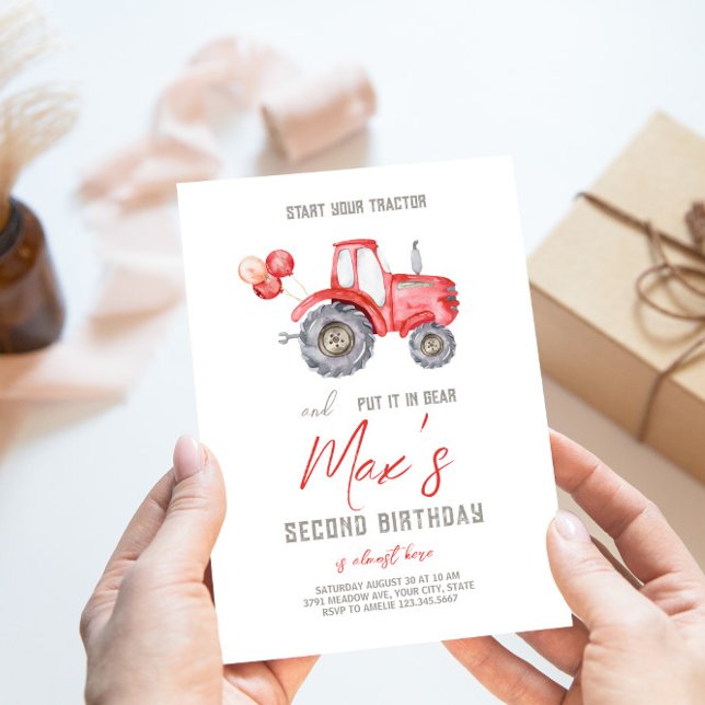 Tracteur rouge Thème Anniversaire Invitation (Créateur téléchargé)