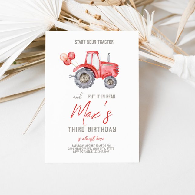 Tracteur rouge Thème Anniversaire Invitation (Créateur téléchargé)