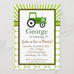 Tracteur vert - Invitation de fête d'anniversaire 