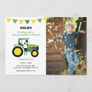 Tracteur vert Invitation de fête d'anniversaire av
