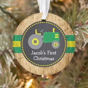 Tracteur vert mignon premier Noël rustique bébé