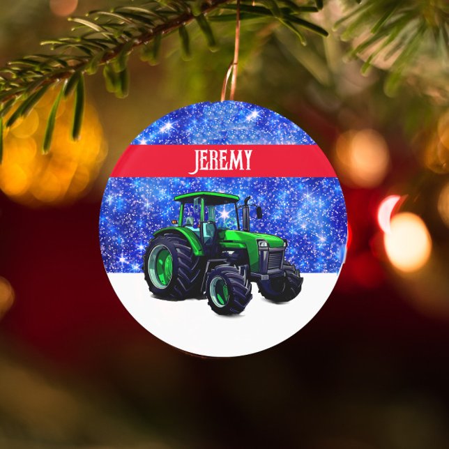 Tracteur vert moderne sur bleu (Créateur téléchargé)