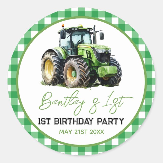 Tractor 1st Birthday Party Fun Farm  Classic Round Sticker (Front)