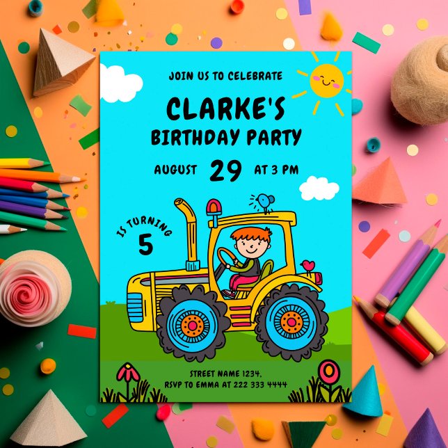 Tractor Adventure Sunny Birthday Bash Invitation (Creator Uploaded)