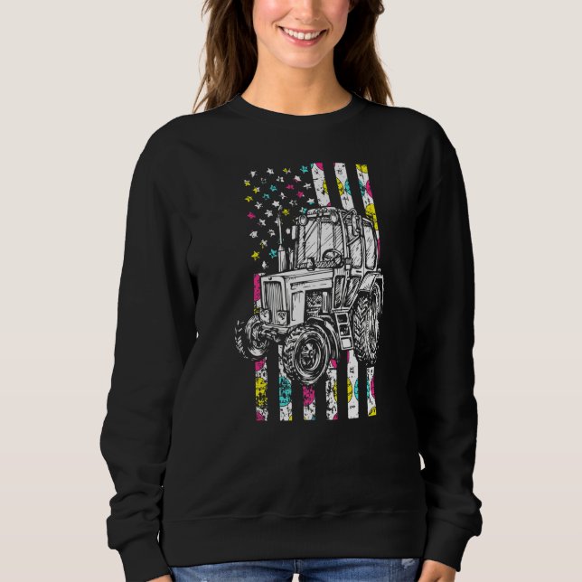 Tractor American Flag Easter Day Cute Egg Hunt Boy Sweatshirt (Front)