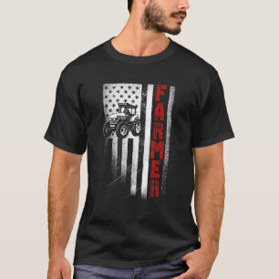 Tractor American Flag Farming Vintage Patriotic Fa T-Shirt