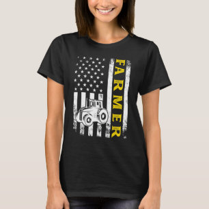 Tractor American Usa Flag Farmer Rancher Farming T-Shirt