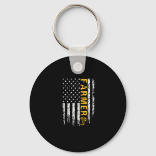 Tractor American USA Flag Funny Farmer Rancher Keychain