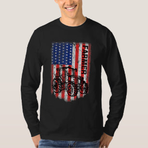 Tractor American Usa Flag Patriotic Farmer Rancher T-Shirt