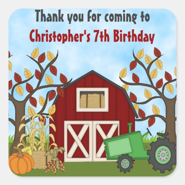 Tractor and Barn Autumn Thanks Birthday Stickers (Front)