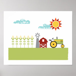 Tractor and farm illustration art print