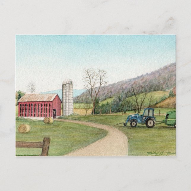 Tractor and Hay Bailer Postcard (Front)