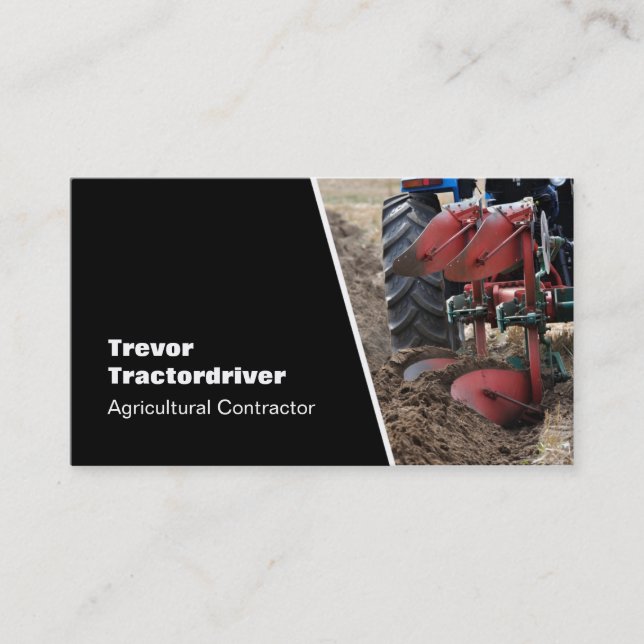 Tractor and plough close-up photo business card (Front)