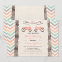 Tractor Aqua Coral Grey Girl Baby Shower