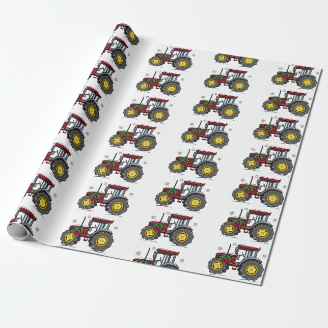 Tractor at the Holidays Wrapping Paper (Unrolled)