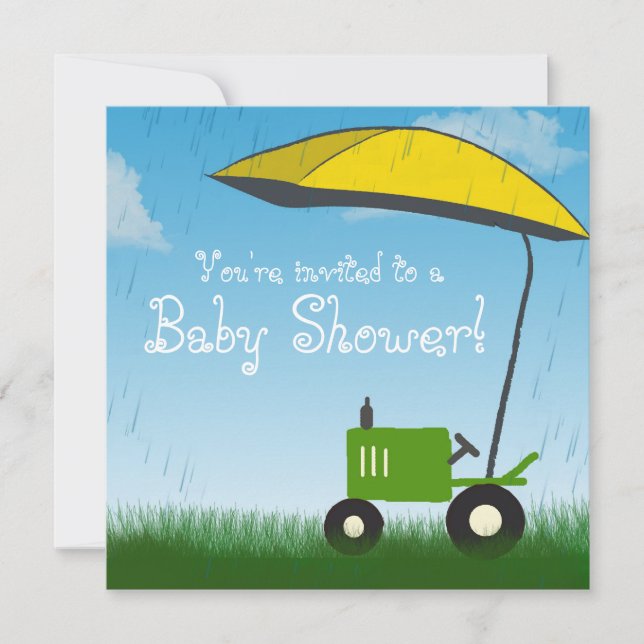 Tractor Baby Shower Invitation: Green Tractor Invitation (Front)