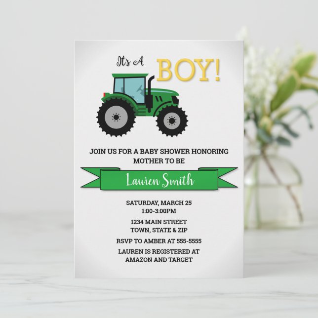 Tractor Baby Shower Invitation, Tractor Boy Invitation (Standing Front)