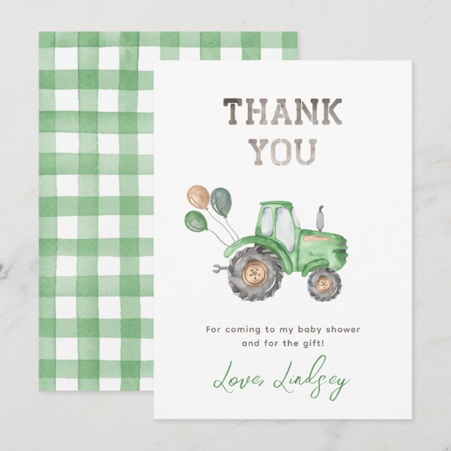 Tractor Baby Shower Thank You Card  (Front/Back)