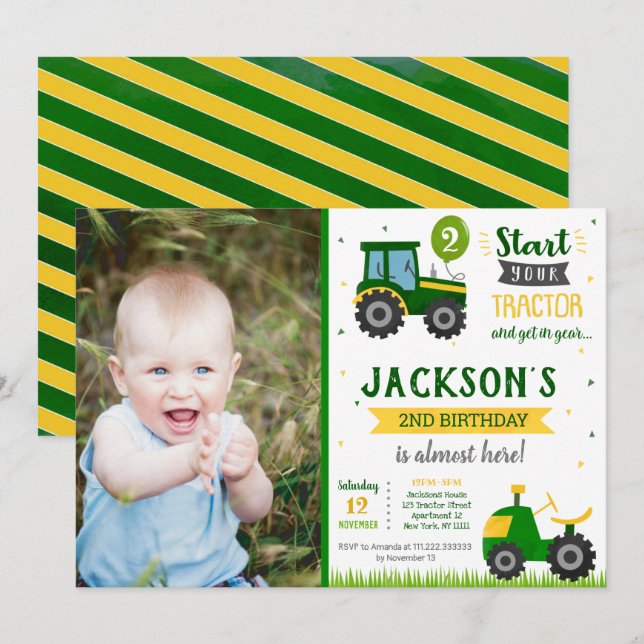 Tractor Barnyard Birthday Party Invitation (Front/Back)