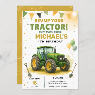   Tractor Birthday Party Invitation  