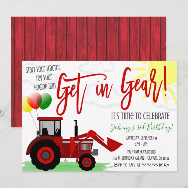 Tractor Birthday Party Invitation  (Front/Back)
