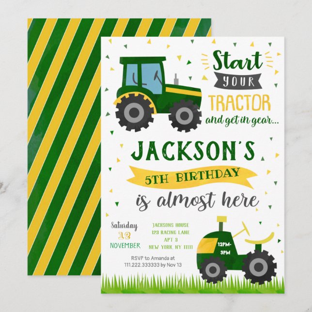 Tractor Birthday Party Invitations (Front/Back)