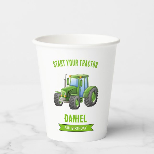 Tractor Birthday Party Paper Cups (Front)