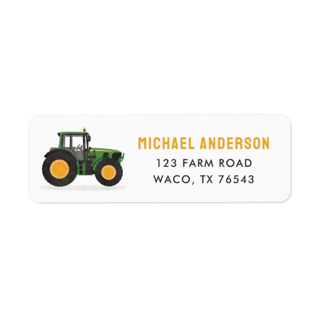 Tractor Birthday Party Return Address (Front)