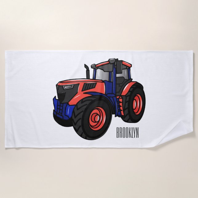 Tractor cartoon illustration  beach towel (Front)