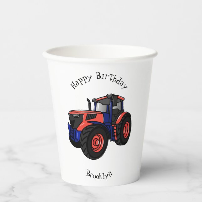 Tractor cartoon illustration paper cups (Front)