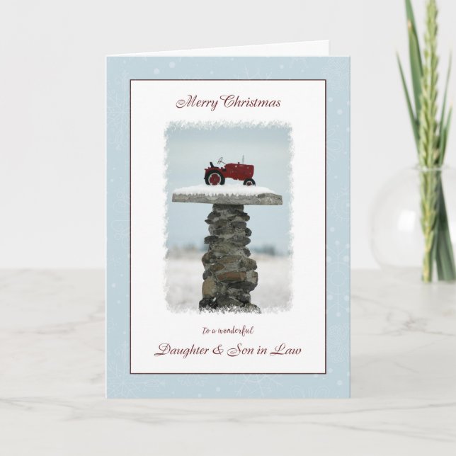 Tractor Christmas Daughter and Son in Law Holiday Card (Front)