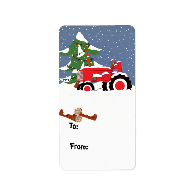 Tractor Christmas Gift Tags Label (Front)