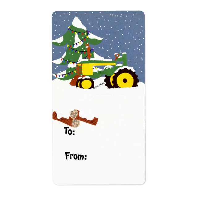 Tractor Christmas Gift Tags Label (Front)