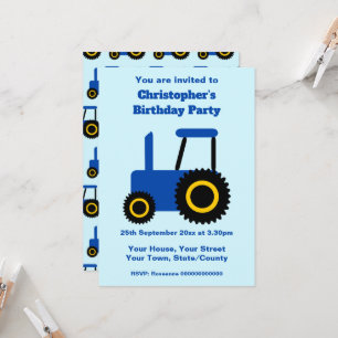 Tractor Design Personalised Birthday Party Invitation