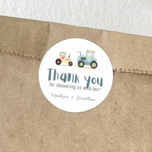 Tractor driver farm boy baby shower thank you classic round sticker