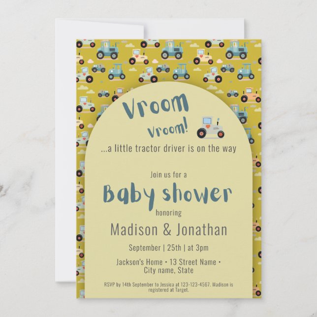 Tractor driver farmer baby shower Invitation (Front)